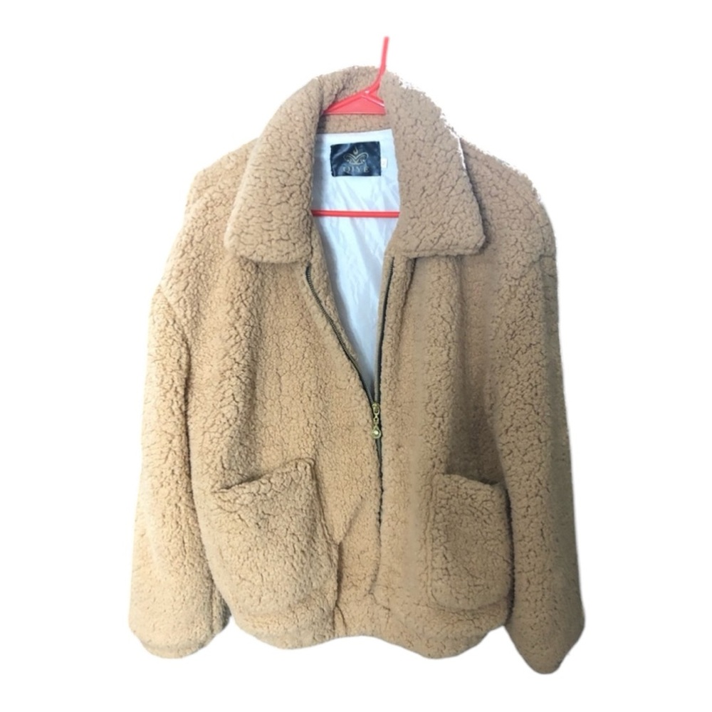 QIYE Women’s Brown Lightweight Teddy Jacket with Two Front Pockets Size XL